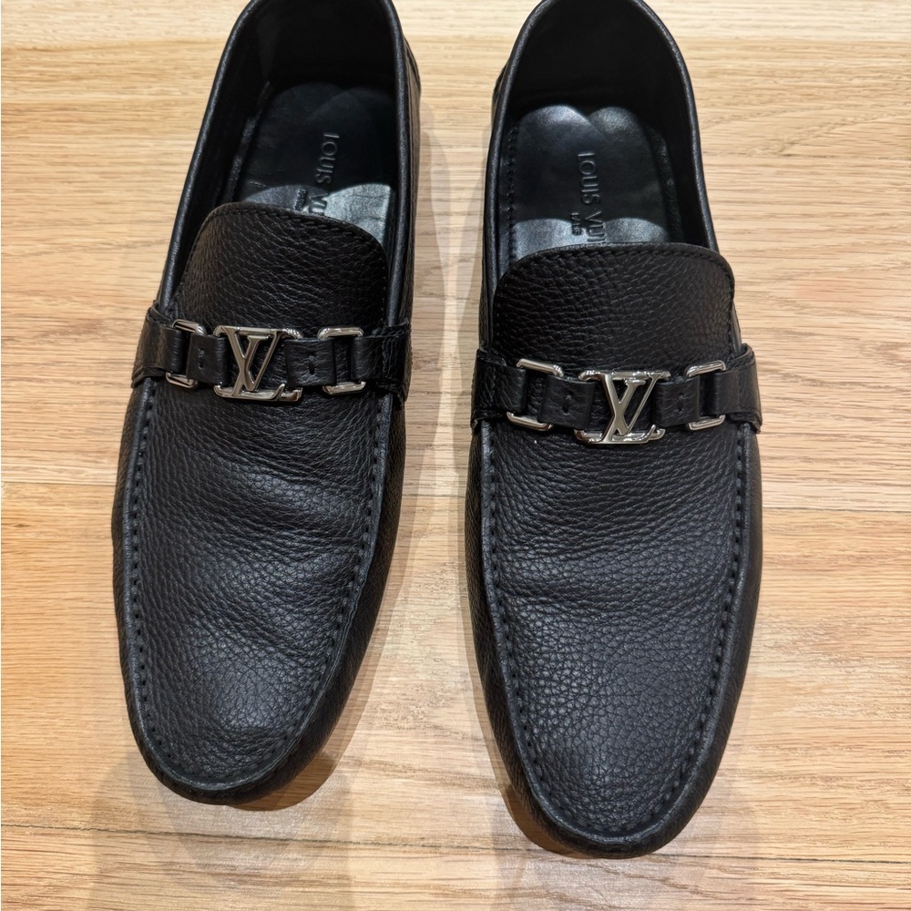 Louis Vuitton Black Leather Slip-On Loafers